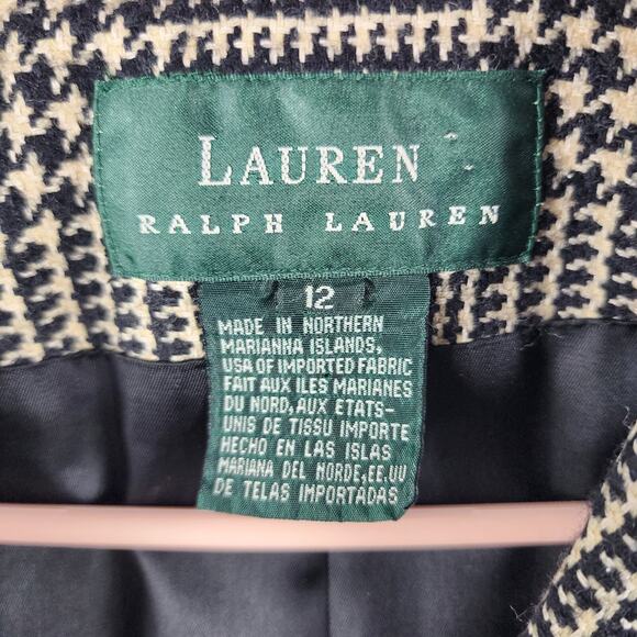 Vintage 1990s Lauren Ralph Lauren Blazer 12 Houndstooth Wool Silk Equestrian USA - Picture 4 of 13